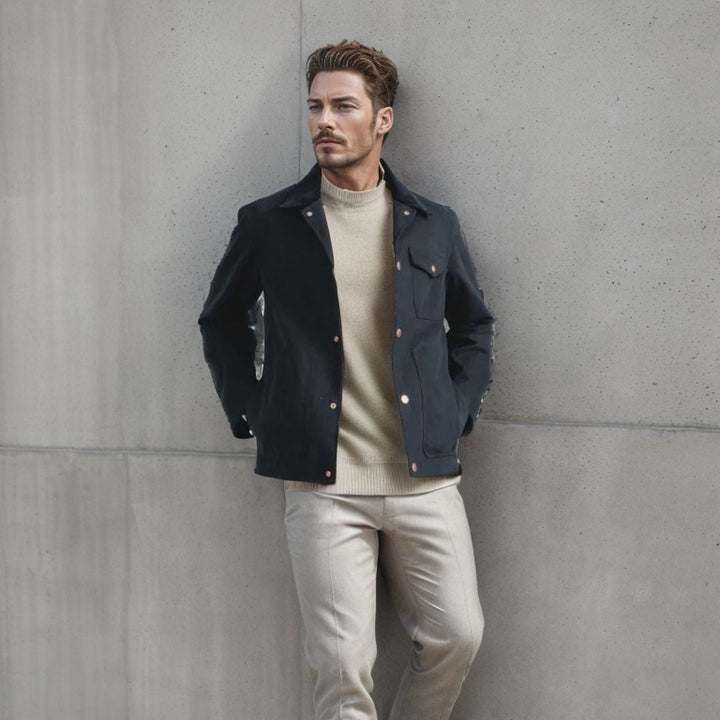 Herr robust canvas chore jacka med cord krage och applicerade utanpåfickor