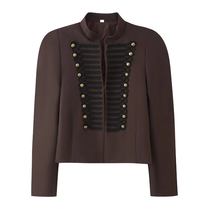 Dam kort jacka in hussar-inspired design med ståkrage och dekorativ cords