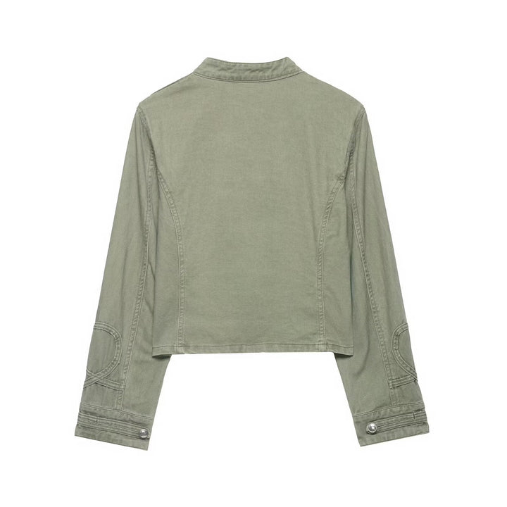 Dam Kort Military Jacka med Stå Krage, Dekorativ Knapp Knäppning, och Fitted Silhuett