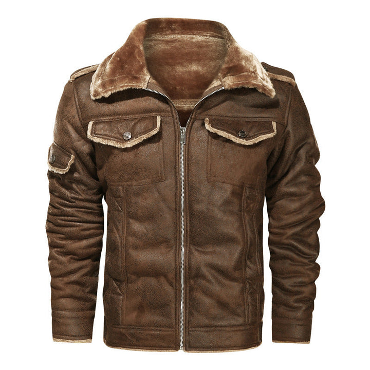 Herr Leatherette Flight Jacka med Teddyfoder och Asymmetrical Zip