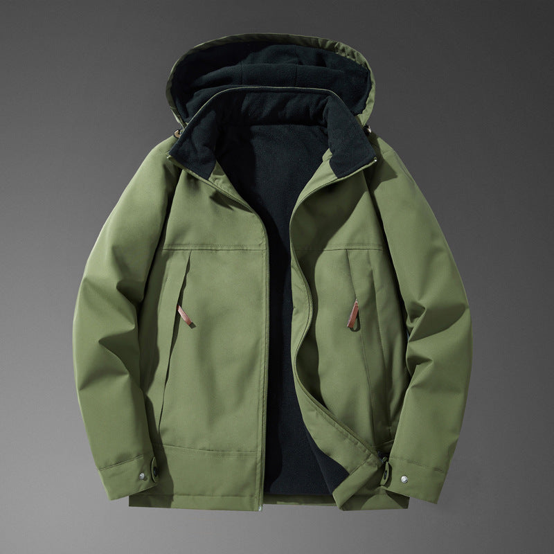 Men Vattenavvisande Multi-Pocket Jacka med Huva och Fleecefoder