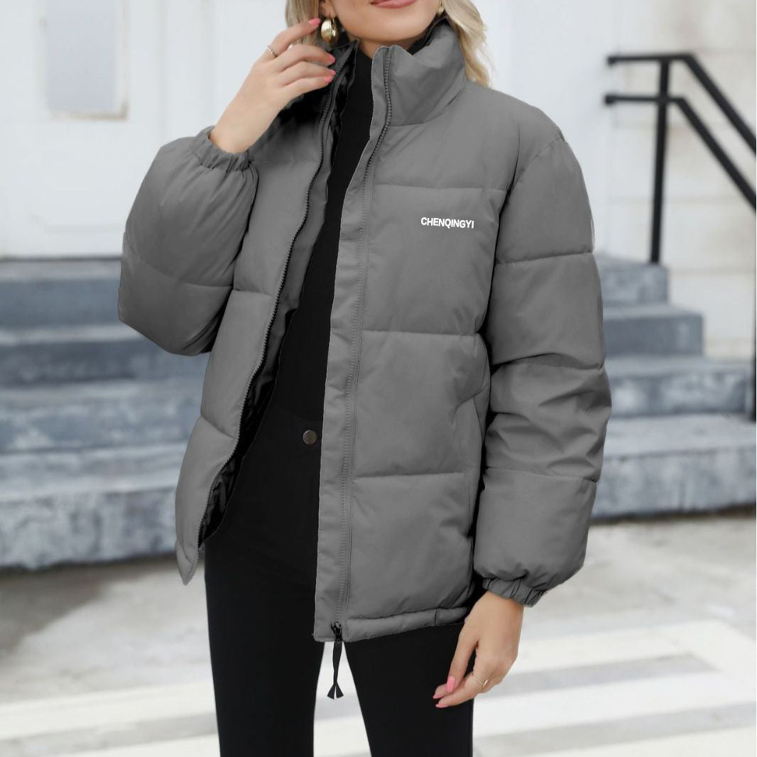 Dam vadderad Oversize quiltad jacka med ståkrage och Drawstring fåll