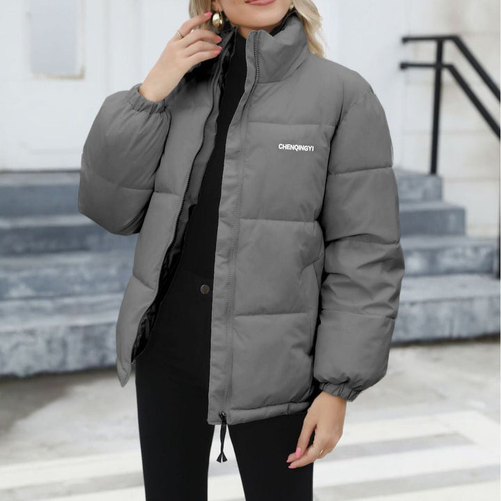 Dam vadderad Oversize quiltad jacka med ståkrage och Drawstring fåll
