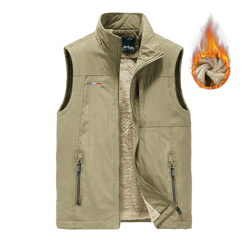 Herr Insulating Utility Väst med Teddy Fleecefoder, Stående Krage, och Zippered Fickor