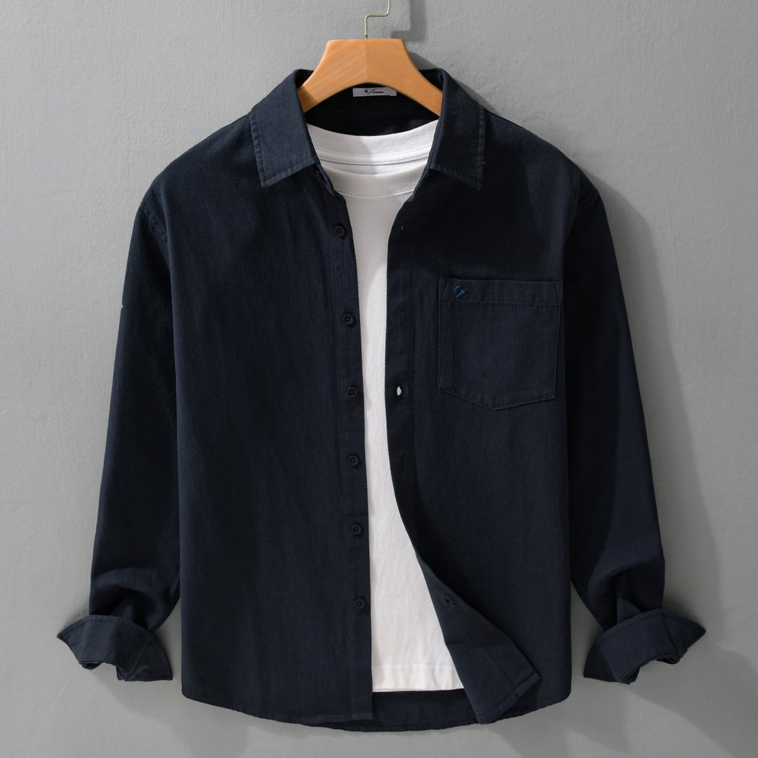 Herr Skjortjacka-Overshirt Tillverkad av Mjuk Bomull Twill i Layering Look med A Utanpå Bröstficka