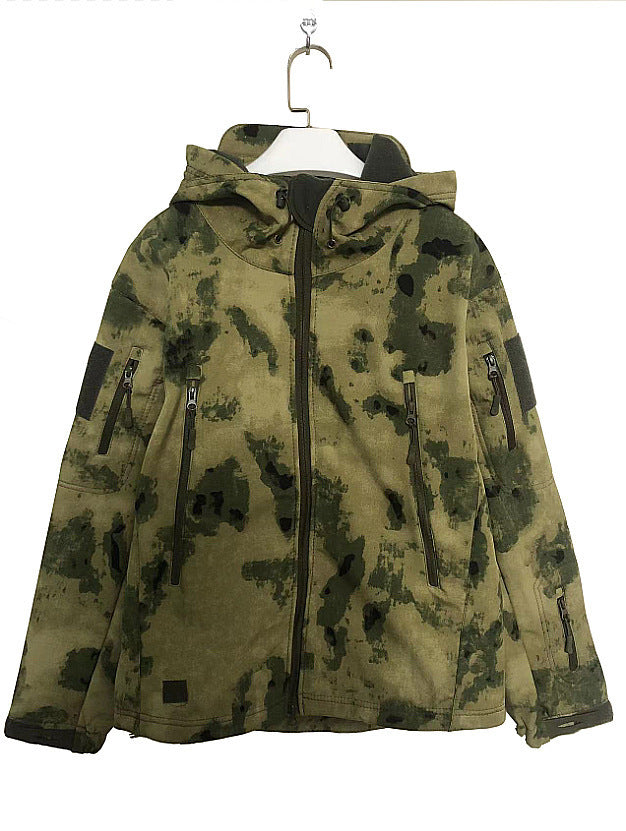 Herr Tactical Softshell Fältjacka med Huva, Multifunction Fickor och Velcro Patch Plats