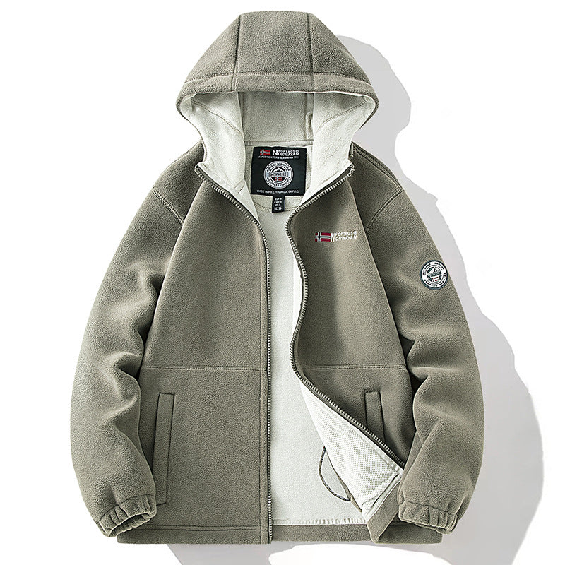 Herr Fleece Jacka med Hög Krage, Brushed Inner Side och Concealed Dragkedja Fickor