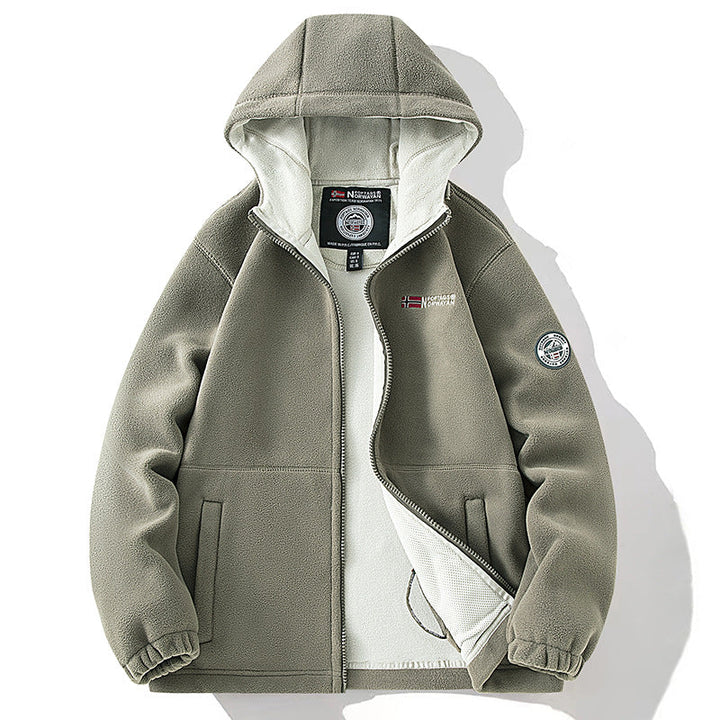 Herr Fleece Jacka med Hög Krage, Brushed Inner Side och Concealed Dragkedja Fickor