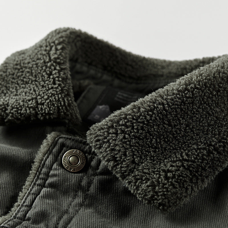 Herr Robust Canvas Fältjacka med Warming Sherpa Foder och Skjorta Krage