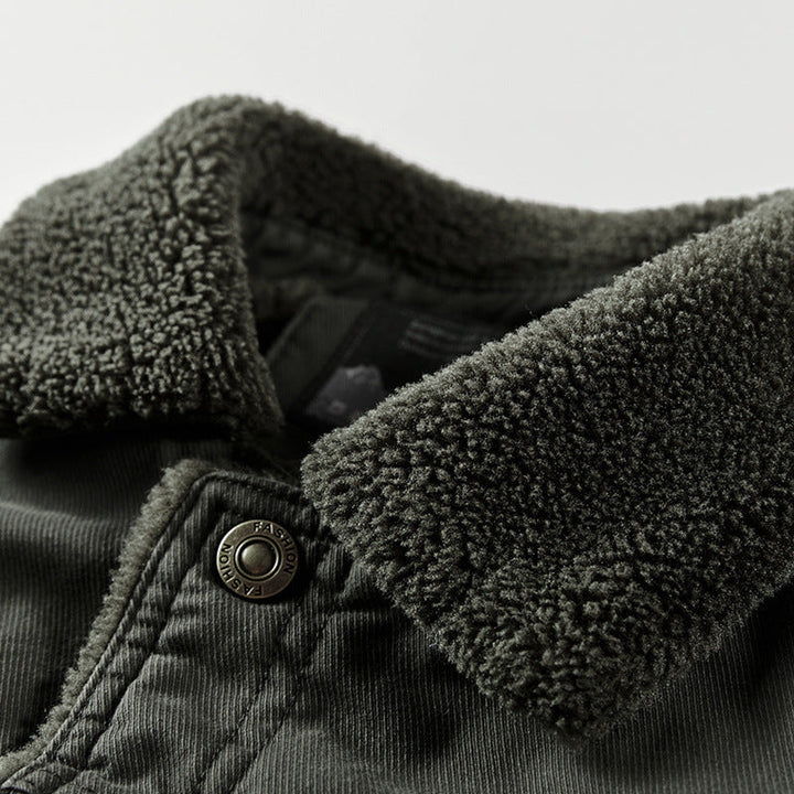 Herr Robust Canvas Fältjacka med Warming Sherpa Foder och Skjorta Krage