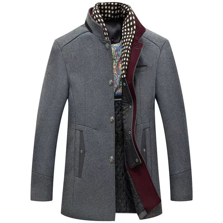 Herr Modern Ull Blandning Overcoat med Stående Krage, Tailored Siluett och Quiltad Inre Foder