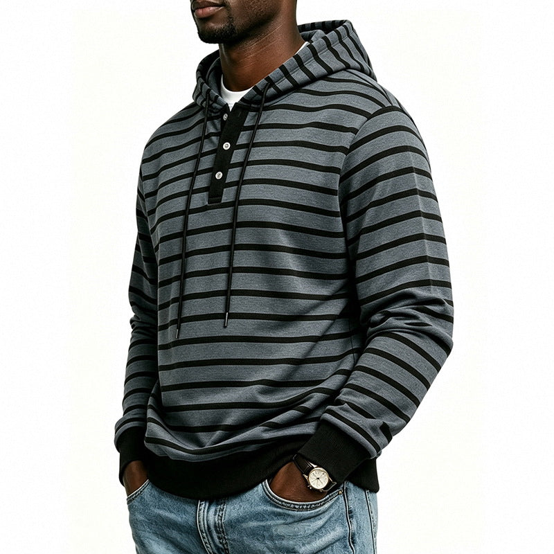 Herr Luvtröja med Henley Knapplist och Fin Rand Texture Mönster