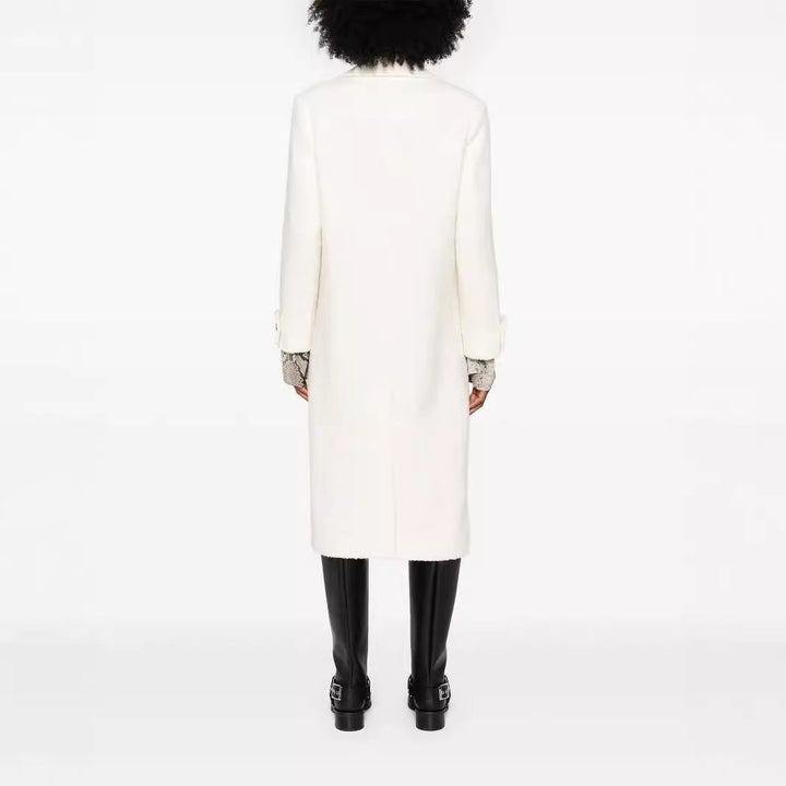 Dam Straight skärning Midi ull kappa med oversize Lapels och dold knappslå