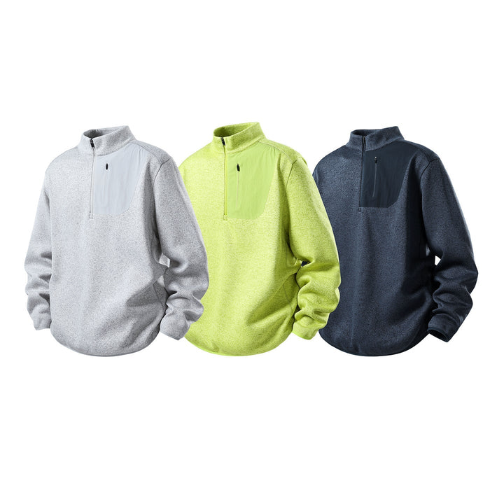Herr Fleece-Halbzip-Pullover med Ståkrage, Brustreißverschlusstasche och Avslappnad-Passform