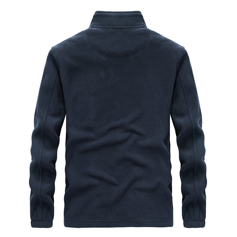 Herr Fleece Jacka med Hög Krage, Zip Fickor, och Vind Lock