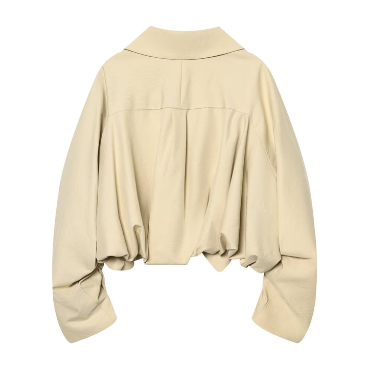 Dam Kort Gathered Blouson Jacka med Stora Peter Pan Krage