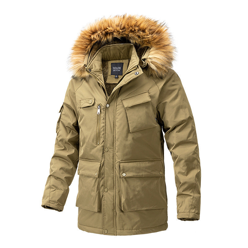 Herr värm-Lined parka Jacka med huva och teddyfoder