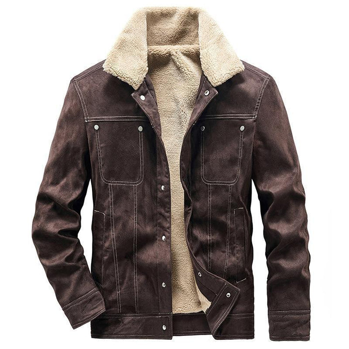 Herr Teddy-Lined Canvas Pilot-Style Jacka med Kontrast Stitching