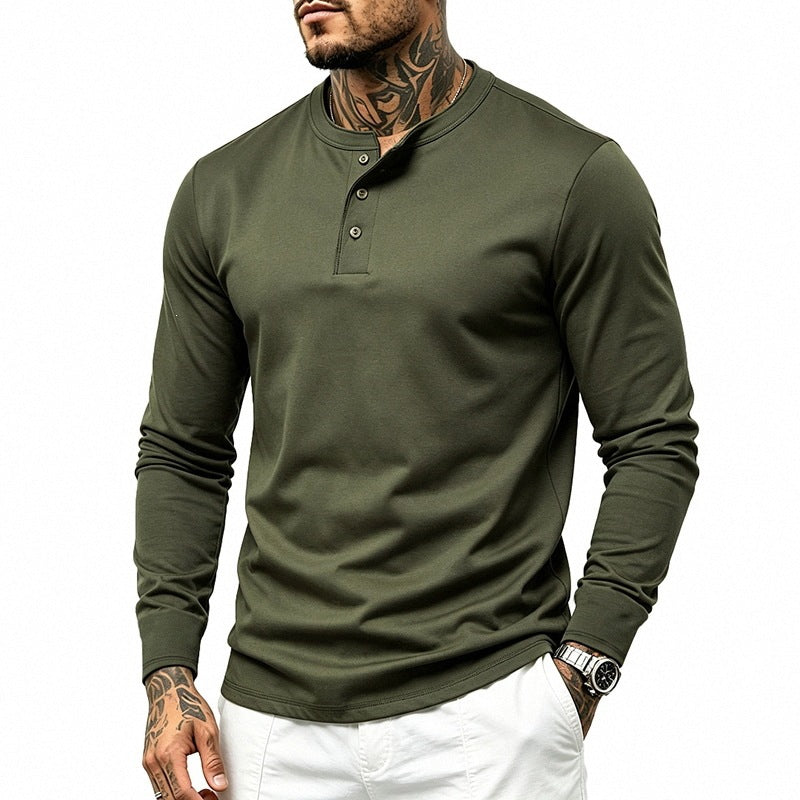 Herr Smal-Passform Termisk Lång Ärm med 3-Knapp Henley Neck