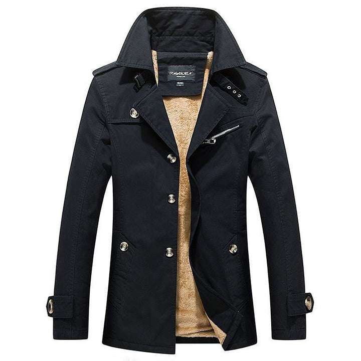 Herr Mid-Length Double-Breasted Trenchcoat med Teddyfoder och Stående Krage
