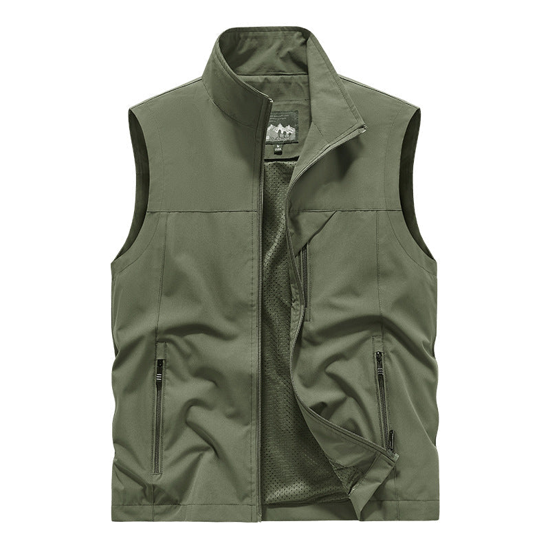 Herr Andningsbar Softshell Utility Väst med Hög Stående Krage, Vattenavvisande Yttre Lager och Flera Dragkedjefickor