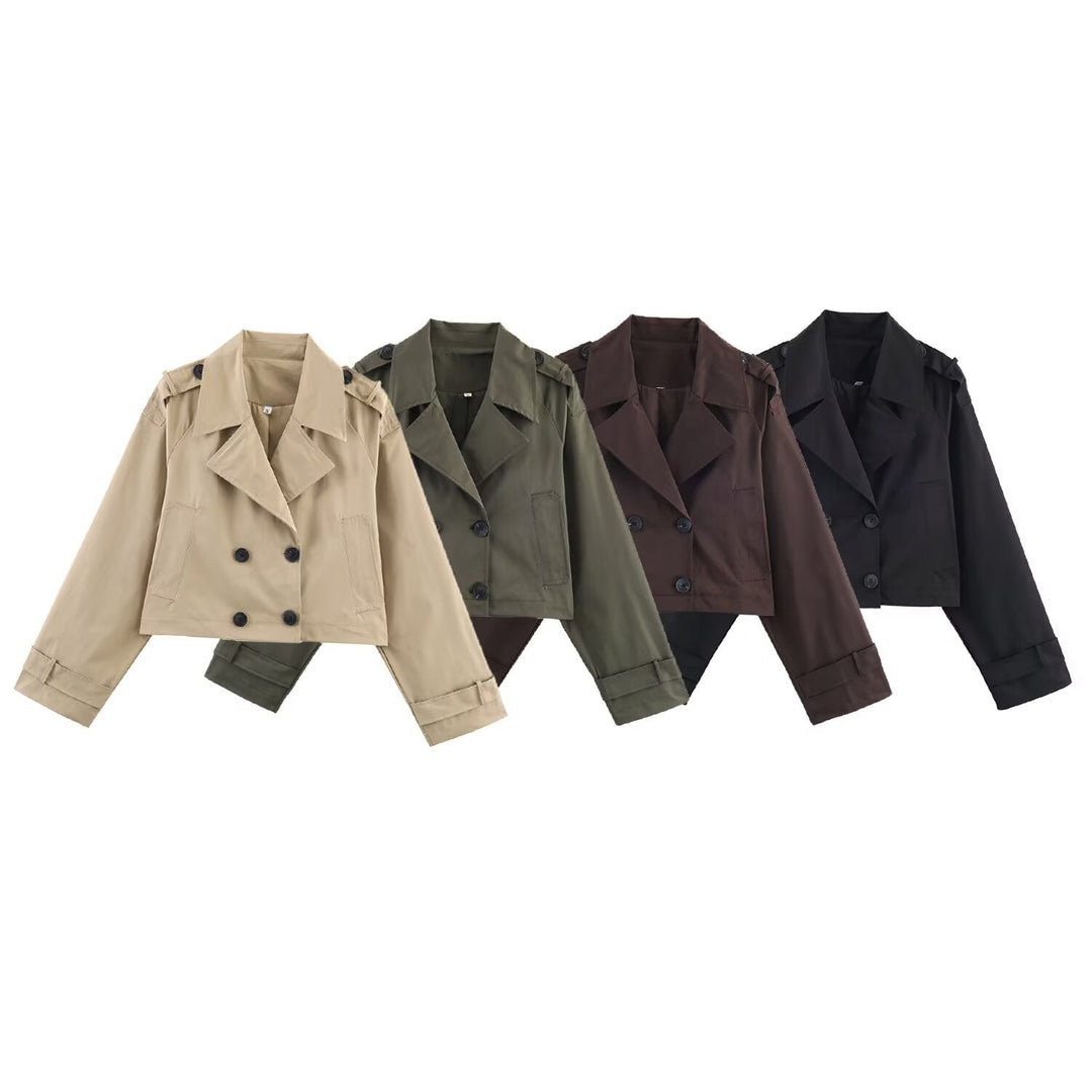 Dam Kort Skärning Trenchcoat i Boxig Skärning med Double-Breasted och Shoulder Straps