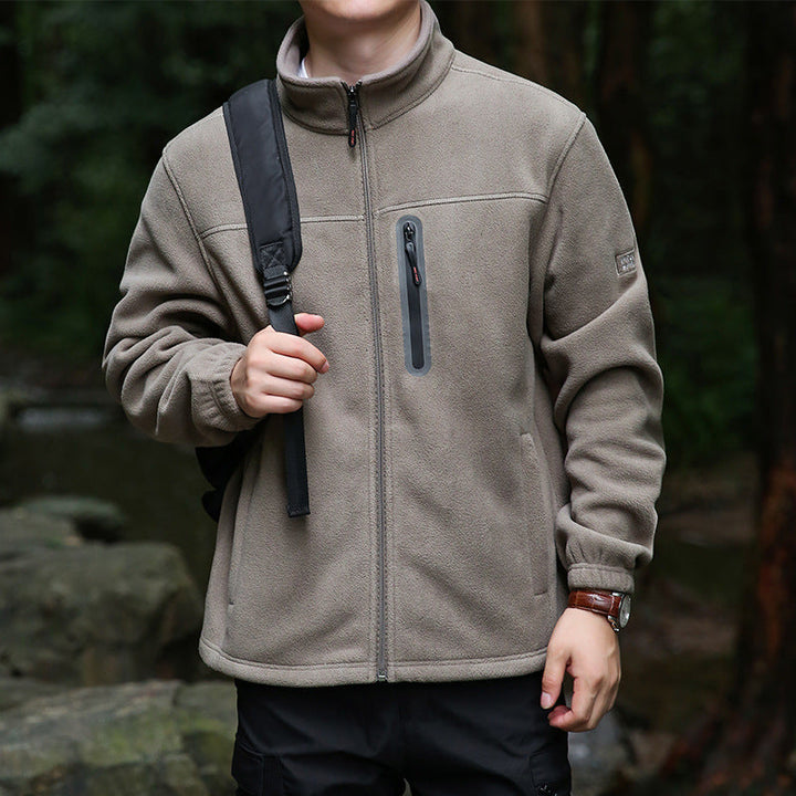 Herr Fleece Utomhus Jacka med Hel Dragkedja, Hög Krage, och Vattenavvisande Zip Ficka