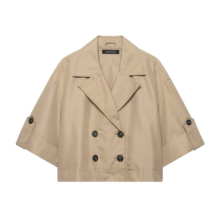 Dam Kort Skärning Trench Cape med Double-Breasted Knapp Knäppning och Half-Length Ärmar