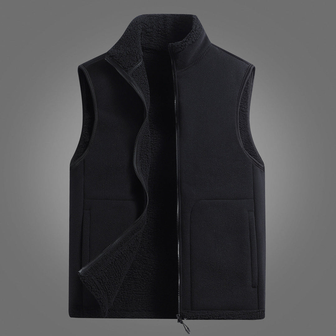 Unisex Sleeveless fleeceväst med Teddy foder Ribbed Structure och ståkrage