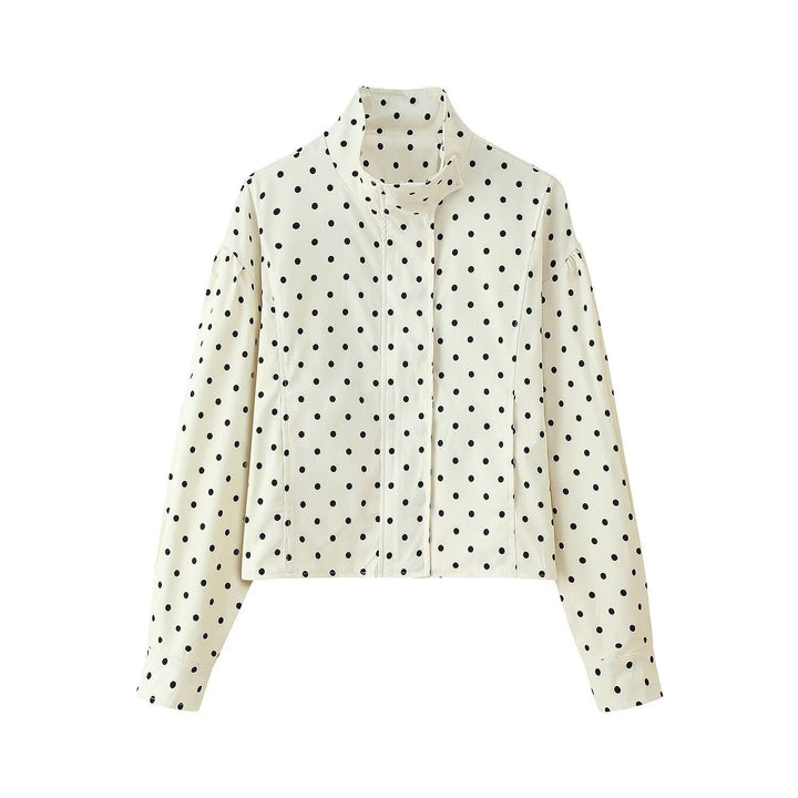 Dam Polka Dot kort jacka med Stand krage och dold Snap knappslå