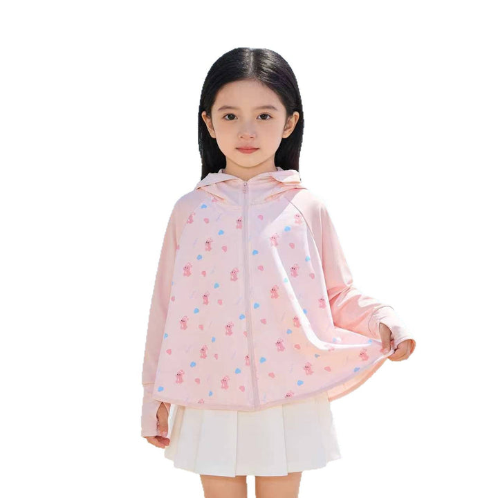 Unisex UV-skydd hooded cape för children med asymmetric en-line skärning och rabbit tryck
