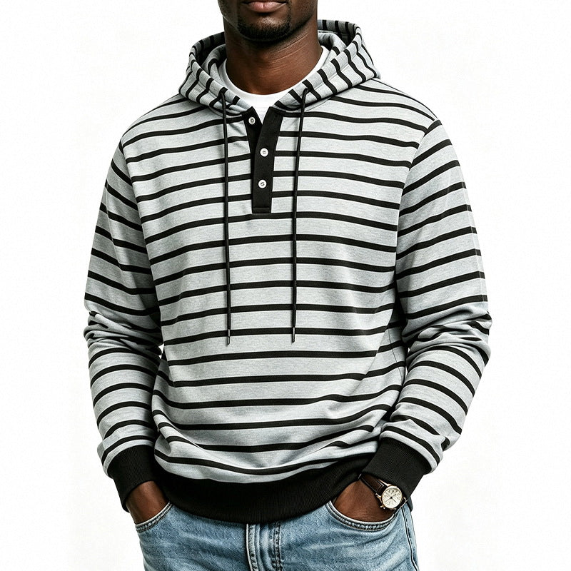 Herr Luvtröja med Henley Knapplist och Fin Rand Texture Mönster