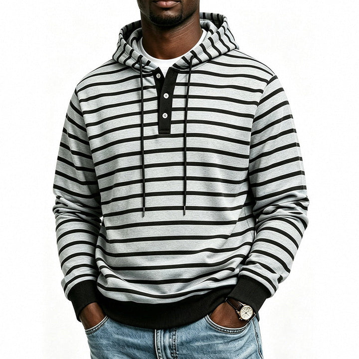 Herr Luvtröja med Henley Knapplist och Fin Rand Texture Mönster