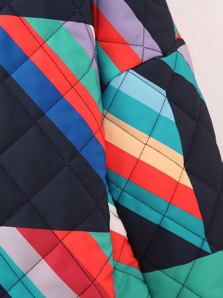 Dam vadderad Kimono jacka med Geometric färg Block tryck och Open fram
