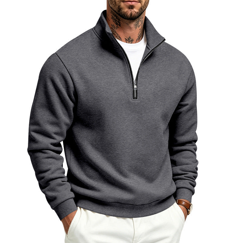 Herr Halv Dragkedja College-Tröja med Turtleneck och Mjuk Fleece Inner Side