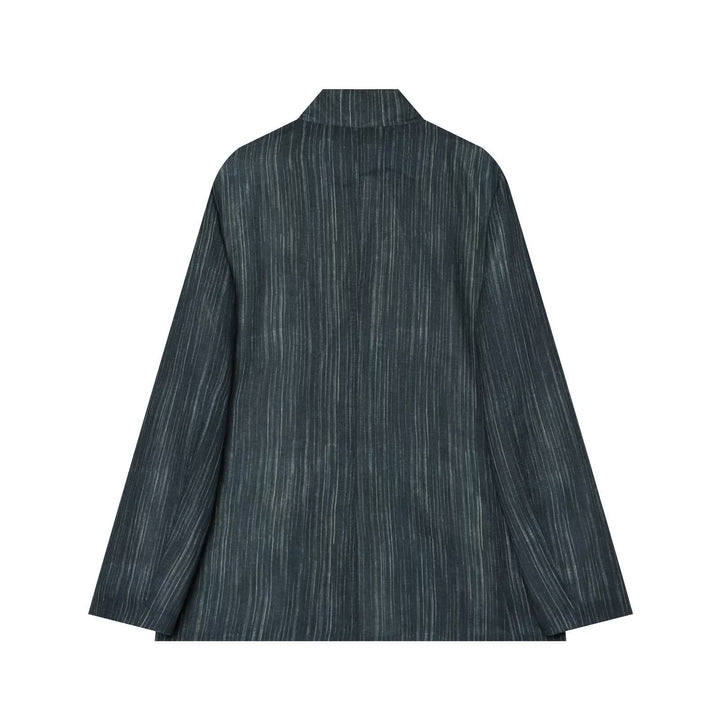 Dam Loose Lång Blazer i Pinstripe Look med Stå Krage och Patch Fickor