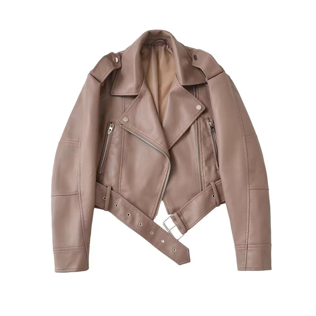 Dam Tailored Faux Läder Bikerjacka med Belt