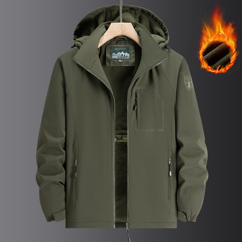 Herr Weatherproof Softshelljacka med Full Fleecefoder, Justerbar Huva och Vindskyddande Membrane