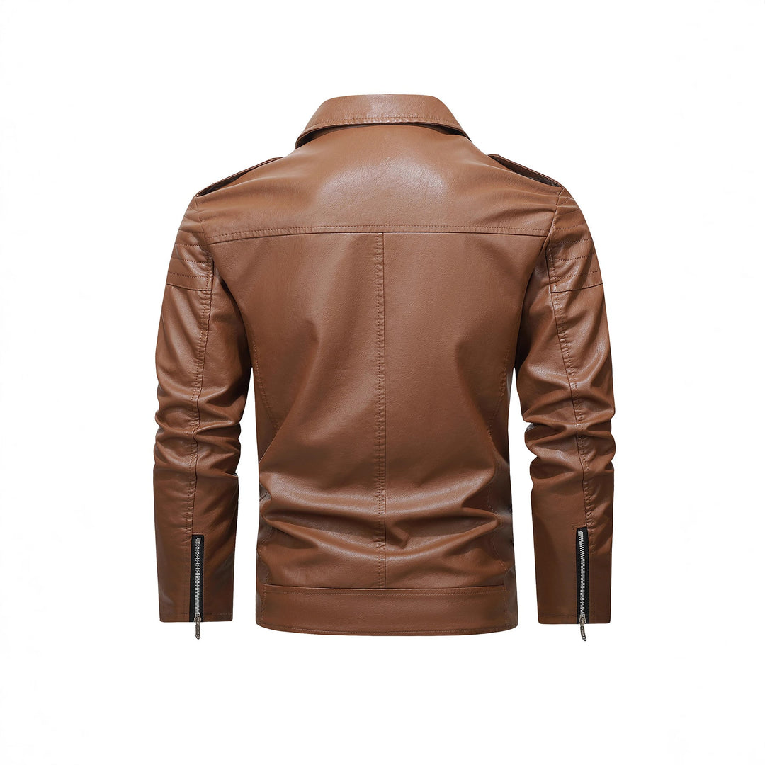 Herr Biker Jacka Tillverkad av Synthetic Läder med Asymmetrical Dragkedja och Quiltad Axel Section