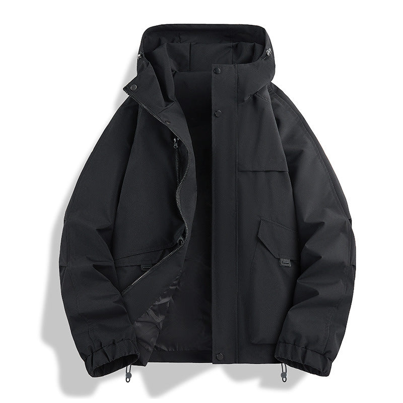 Unisex lätt två-tone wind och rain jacka med huva, dragsko och zip fickor