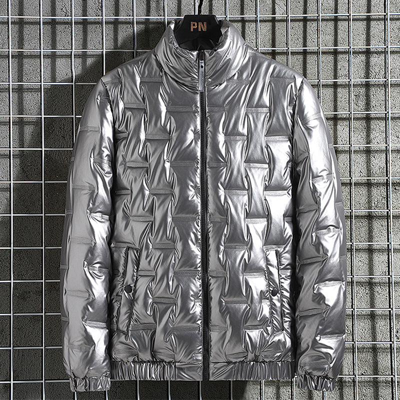 Herr Metallic Quiltad Termiskly Insulated Dun Jacka med Hög Stående Krage