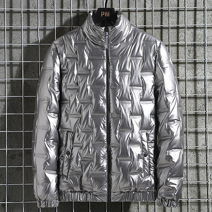 Herr Metallic Quiltad Termiskly Insulated Dun Jacka med Hög Stående Krage