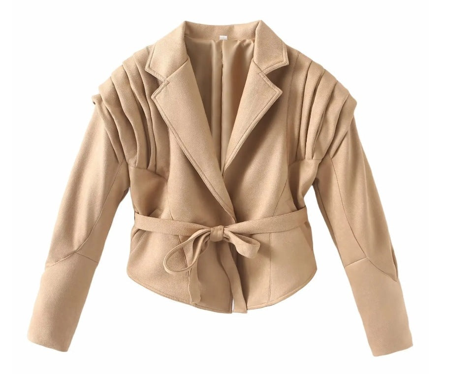 Dam 100+ Kort Wrap Jacka med Tie Belt och Eyelet Lacing Detail