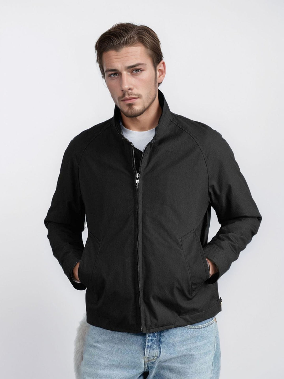 Herr Short Jacka i Blouson Stil med Manchester Krage och Metal Zip