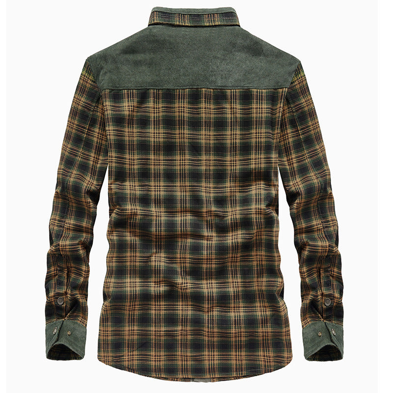 Herr Checkered Skjortjacka med Teddyfoder, Manchester Trim och Hög Stående Krage