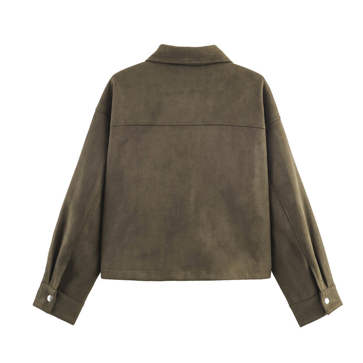 Dam boxy velour-look utility jacka med flap fickor och snap knäppning
