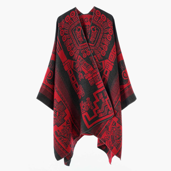 Dam oversized Jacquard poncho i kimono stil med Graphic Medallion Motif