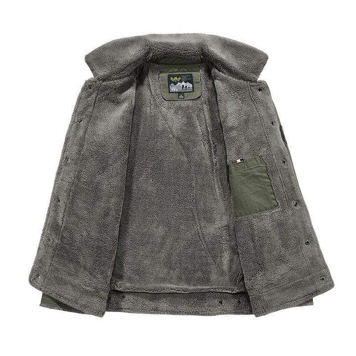Herr Robust Canvas Fältjacka med Teddyfoder, Ståkrage och Utility Fickor
