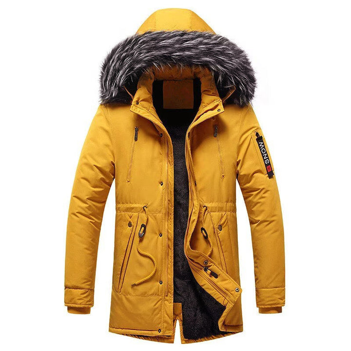 Herr Vinter Parkas med Imitation Päls Huva, Vadderad Termisk Kappa med Dragsko