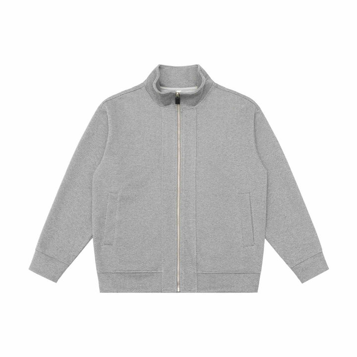 Unisex Lätt Ståkrage Jacka Gjord av Herringbone Structure med Hel Dragkedja